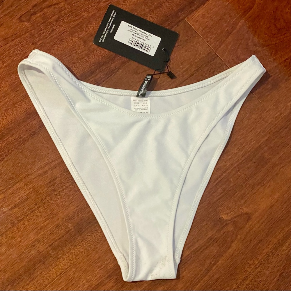 NWT PrettyLittleThing High waist scoop front cheeky white bikini bottom PLT